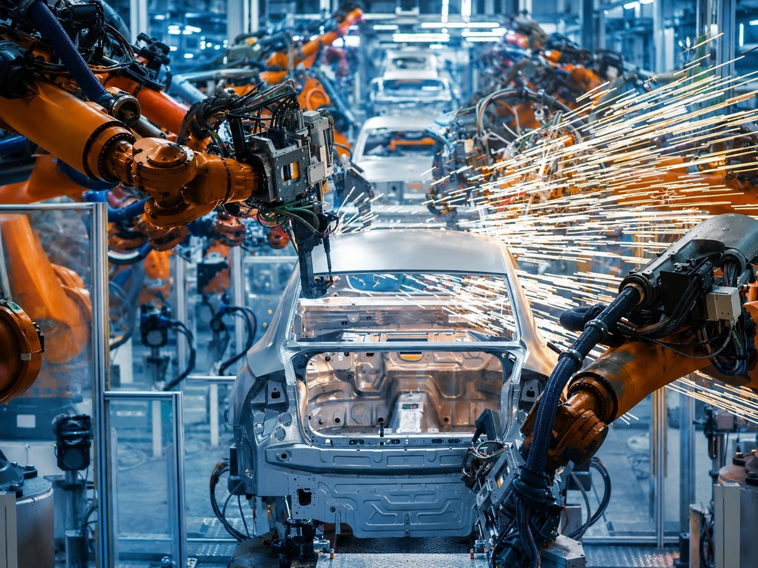 Robotic assembly equipment on a vehicle production line